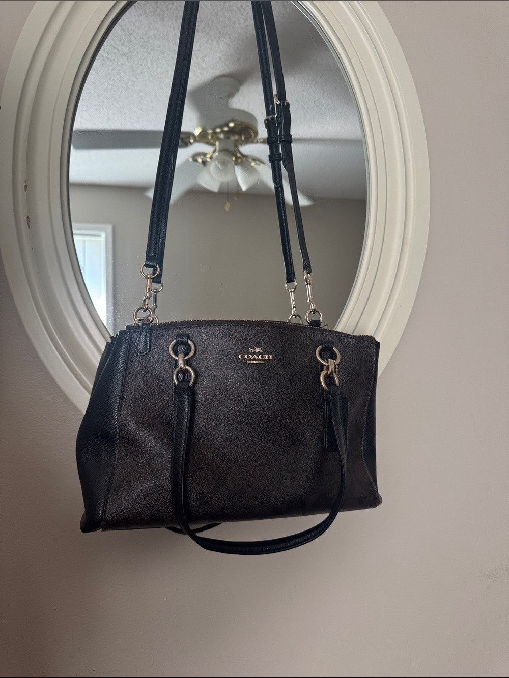 Coach Black Leather Shoulder Tote with Gold Hardware